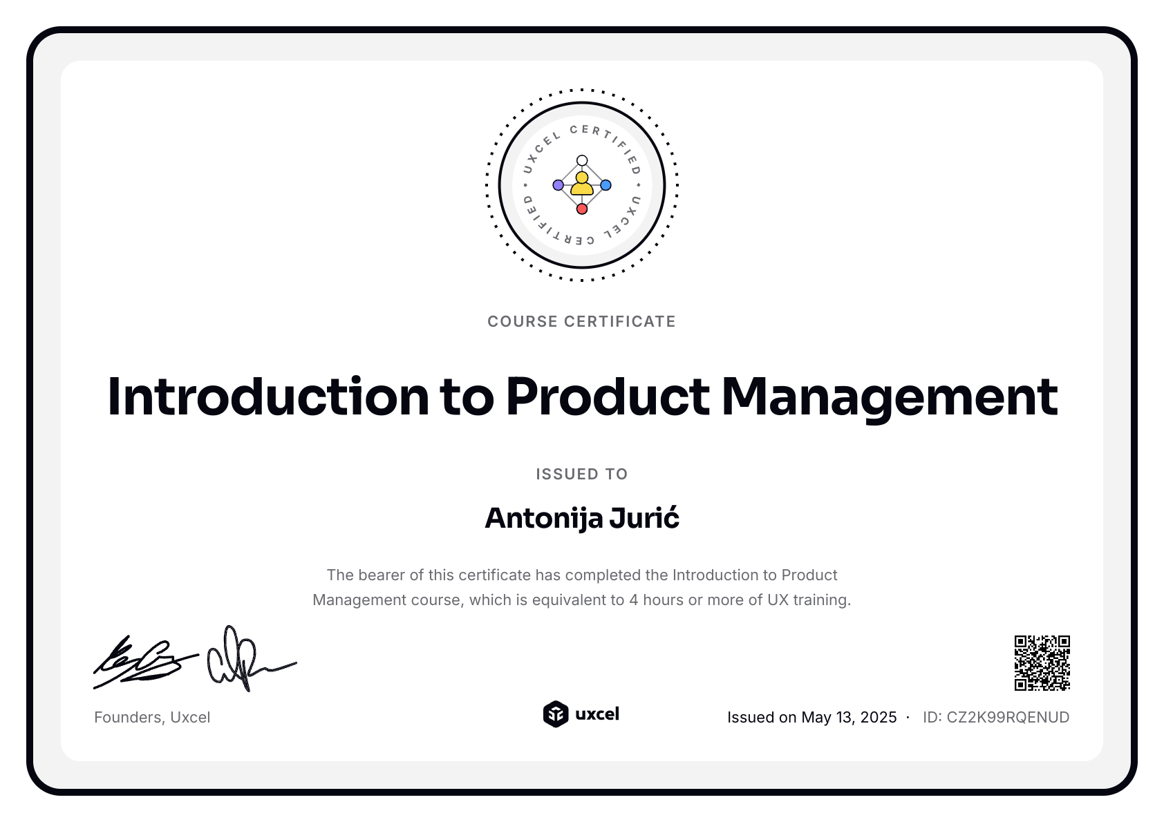 Antonija Jurić's certificate